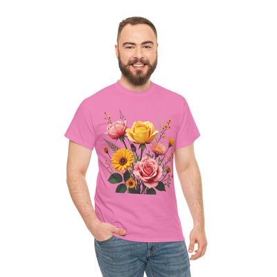 Wildflowers and Pink & Yellow Roses, Graphic T-Shirts for Women, Floral Shirt, Womens Short Sleeve, Ladies Graphic Tees #5146TTS