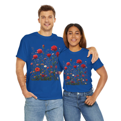 Wildflowers and Red Roses, Graphic T-Shirts for Women, Floral Shirt, Womens Short Sleeve, Ladies Graphic Tees #5035TTS