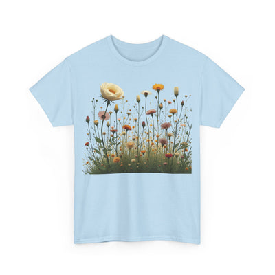 Wildflowers and White Roses, Graphic T-Shirts for Women, Floral Shirt, Womens Short Sleeve, Ladies Graphic Tees #5041TTS