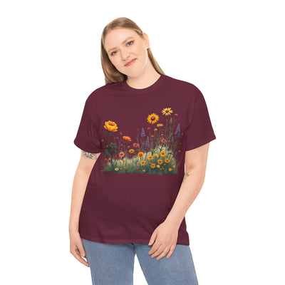 Wildflowers and Yellow Roses, Graphic T-Shirts for Women, Floral Shirt, Womens Short Sleeve, Ladies Graphic Tees #5028TTS