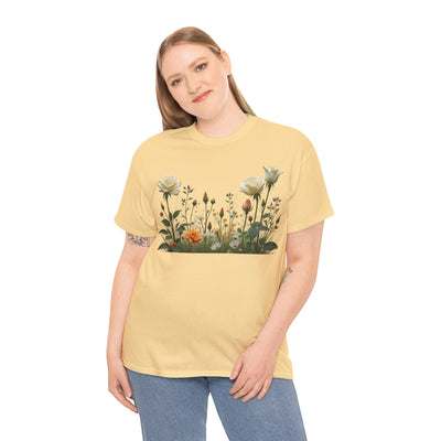 Wildflowers and White Roses, Graphic T-Shirts for Women, Floral Shirt, Womens Short Sleeve, Ladies Graphic Tees #5039TTS