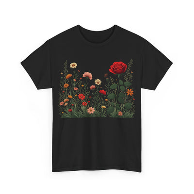 Wildflowers and a Red Rose, Graphic T-Shirts for Women, Floral Shirt, Womens Short Sleeve, Ladies Graphic Tees #5008TTS