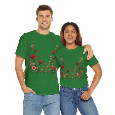 Wildflowers and Red Roses, Graphic T-Shirts for Women, Floral Shirt, Womens Short Sleeve, Ladies Graphic Tees #5033TTS