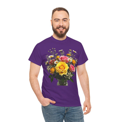 Wildflowers and Pink & Yellow Roses, Graphic T-Shirts for Women, Floral Shirt, Womens Short Sleeve, Ladies Graphic Tees #5143TTS