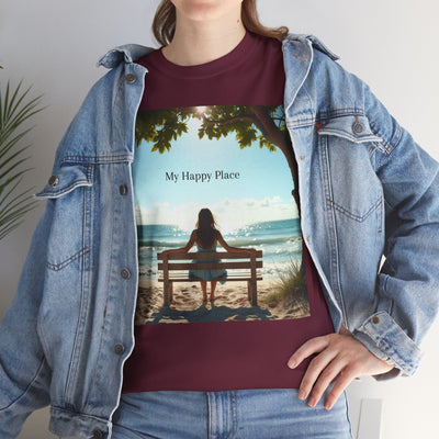 My Happy Place, Woman on Bench, Looking at Waves,Safe Place T-Shirt, Finding My Happy Place Top, Ocean Waves,#5003STS