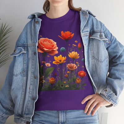 Wildflowers and Orange Roses, Graphic T-Shirts for Women, Floral Shirt, Womens Short Sleeve, Ladies Graphic Tees #5044TTS