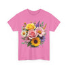 Wildflowers and Pink & Yellow Roses, Graphic T-Shirts for Women, Floral Shirt, Womens Short Sleeve, Ladies Graphic Tees #5145TTS