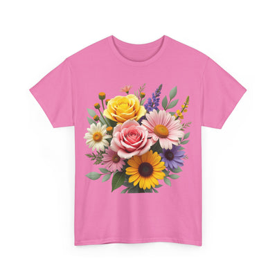 Wildflowers and Pink & Yellow Roses, Graphic T-Shirts for Women, Floral Shirt, Womens Short Sleeve, Ladies Graphic Tees #5145TTS