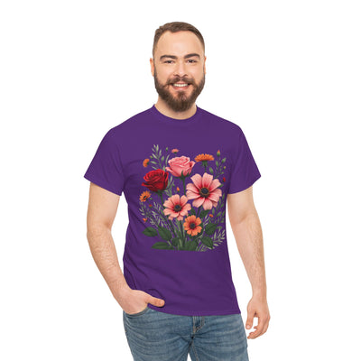 Wildflowers and Pink & Red Roses, Graphic T-Shirts for Women, Floral Shirt, Womens Short Sleeve, Ladies Graphic Tees #5133TTS