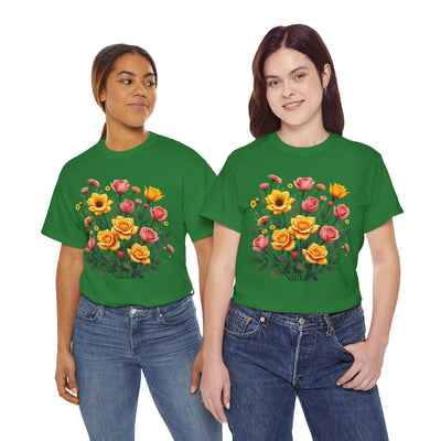 Wildflowers and Pink & Yellow Roses, Graphic T-Shirts for Women, Floral Shirt, Womens Short Sleeve, Ladies Graphic Tees #5139TTS