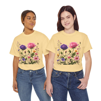 Wildflowers and Pink/Violet Roses, Graphic T-Shirts for Women, Floral Shirt, Womens Short Sleeve, Ladies Graphic Tees #5101TTS