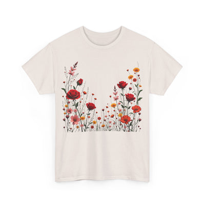 Wildflowers and Red Roses, Graphic T-Shirts for Women, Floral Shirt, Womens Short Sleeve, Ladies Graphic Tees #5033TTS