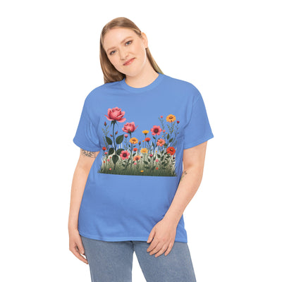 Wildflowers and Pink Roses, Graphic T-Shirts for Women, Floral Shirt, Womens Short Sleeve, Ladies Graphic Tees #5020TTS