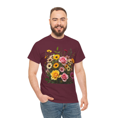 Wildflowers and Pink & Yellow Roses, Graphic T-Shirts for Women, Floral Shirt, Womens Short Sleeve, Ladies Graphic Tees #5150TTS