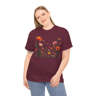 Wildflowers and Orange Roses, Graphic T-Shirts for Women, Floral Shirt, Womens Short Sleeve, Ladies Graphic Tees #5042TTS