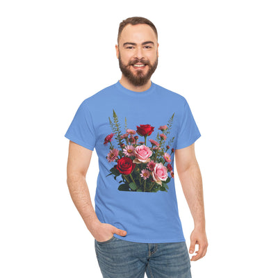 Wildflowers and Red & Pink Roses, Graphic T-Shirts for Women, Floral Shirt, Womens Short Sleeve, Ladies Graphic Tees #5132TTS