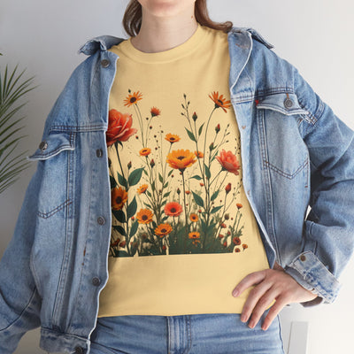 Wildflowers and Orange Roses, Graphic T-Shirts for Women, Floral Shirt, Womens Short Sleeve, Ladies Graphic Tees #5046TTS