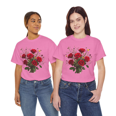 Wildflowers and Red Roses, Graphic T-Shirts for Women, Floral Shirt, Womens Short Sleeve, Ladies Graphic Tees #5131TTS