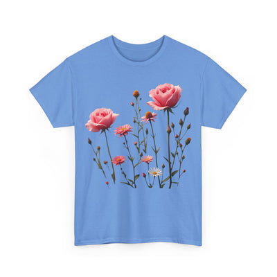 Wildflowers and Pink Roses, Graphic T-Shirts for Women, Floral Shirt, Womens Short Sleeve, Ladies Graphic Tees #5018TTS