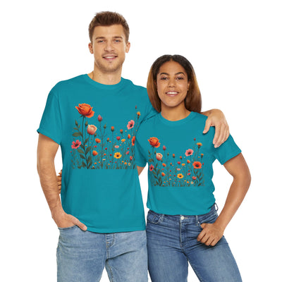 Wildflowers and Orange Roses, Graphic T-Shirts for Women, Floral Shirt, Womens Short Sleeve, Ladies Graphic Tees #5042TTS
