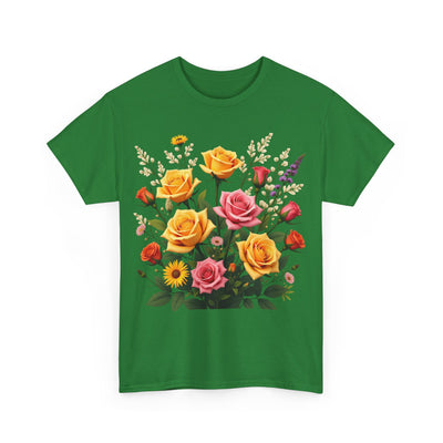 Wildflowers and Pink & Yellow Roses, Graphic T-Shirts for Women, Floral Shirt, Womens Short Sleeve, Ladies Graphic Tees #5142TTS