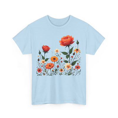 Wildflowers and Orange Roses, Graphic T-Shirts for Women, Floral Shirt, Womens Short Sleeve, Ladies Graphic Tees #5043TTS