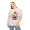 Wildflowers and Pink & Red Roses, Graphic T-Shirts for Women, Floral Shirt, Womens Short Sleeve, Ladies Graphic Tees #5134TTS