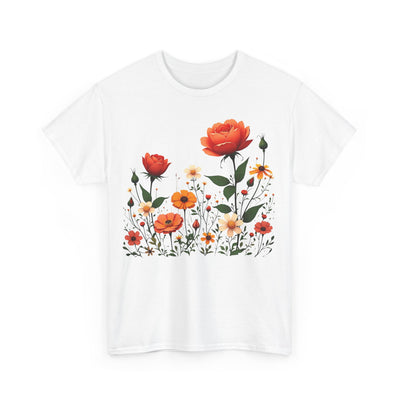 Wildflowers and Orange Roses, Graphic T-Shirts for Women, Floral Shirt, Womens Short Sleeve, Ladies Graphic Tees #5043TTS