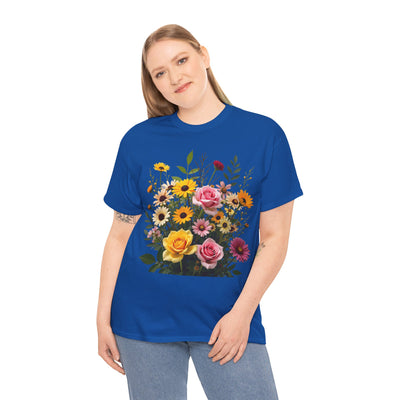 Wildflowers and Pink & Yellow Roses, Graphic T-Shirts for Women, Floral Shirt, Womens Short Sleeve, Ladies Graphic Tees #5150TTS