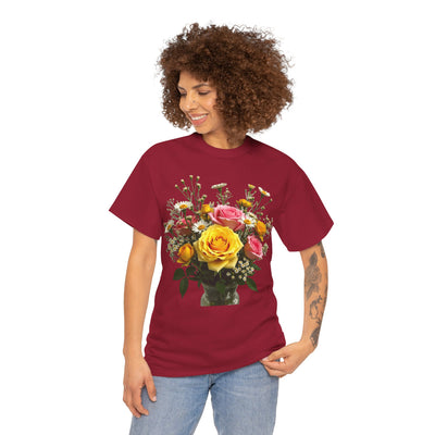 Wildflowers and Pink & Yellow Roses, Graphic T-Shirts for Women, Floral Shirt, Womens Short Sleeve, Ladies Graphic Tees #5143TTS