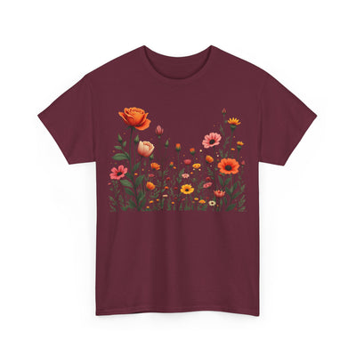Wildflowers and Orange Roses, Graphic T-Shirts for Women, Floral Shirt, Womens Short Sleeve, Ladies Graphic Tees #5042TTS