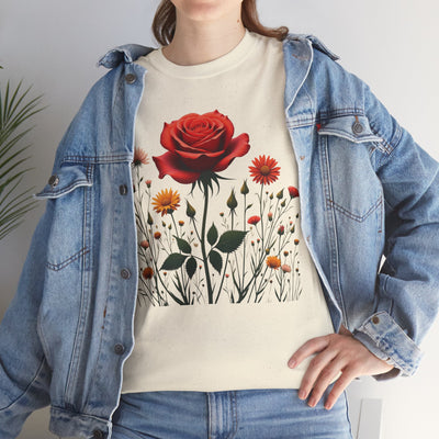 Wildflowers and a Red Rose, Graphic T-Shirts for Women, Floral Shirt, Womens Short Sleeve, Ladies Graphic Tees #5007TTS