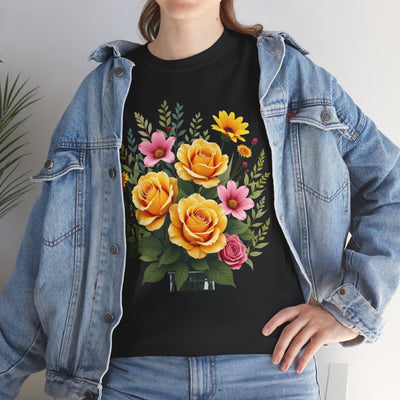 Wildflowers and Yellow Roses, Graphic T-Shirts for Women, Floral Shirt, Womens Short Sleeve, Ladies Graphic Tees #5135TTS