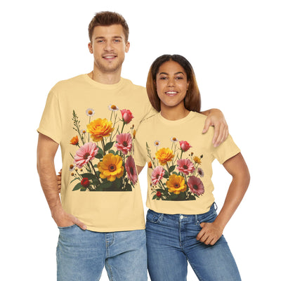 Wildflowers and Pink & Yellow Roses, Graphic T-Shirts for Women, Floral Shirt, Womens Short Sleeve, Ladies Graphic Tees #5147TTS