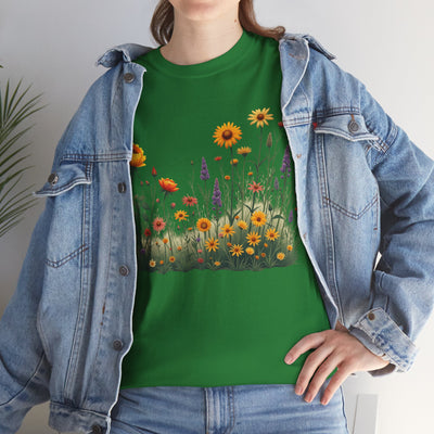 Wildflowers and Yellow Roses, Graphic T-Shirts for Women, Floral Shirt, Womens Short Sleeve, Ladies Graphic Tees #5028TTS