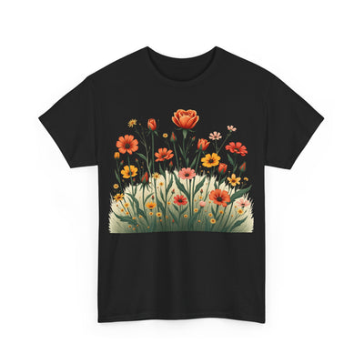 Wildflowers and Orange Roses, Graphic T-Shirts for Women, Floral Shirt, Womens Short Sleeve, Ladies Graphic Tees #5047TTS