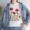 Wildflowers and Red Roses, Graphic T-Shirts for Women, Floral Shirt, Womens Short Sleeve, Ladies Graphic Tees #5034TTS