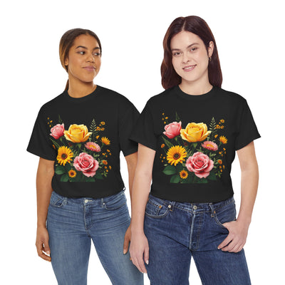 Wildflowers and Pink & Yellow Roses, Graphic T-Shirts for Women, Floral Shirt, Womens Short Sleeve, Ladies Graphic Tees #5146TTS