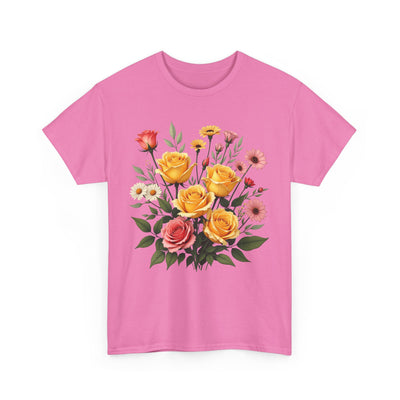 Wildflowers and Pink & Yellow Roses, Graphic T-Shirts for Women, Floral Shirt, Womens Short Sleeve, Ladies Graphic Tees #5137TTS