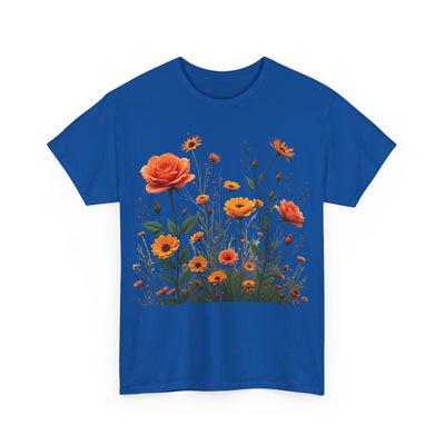 Wildflowers and Orange Roses, Graphic T-Shirts for Women, Floral Shirt, Womens Short Sleeve, Ladies Graphic Tees #5046TTS