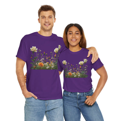 Wildflowers and White Roses, Graphic T-Shirts for Women, Floral Shirt, Womens Short Sleeve, Ladies Graphic Tees #5039TTS