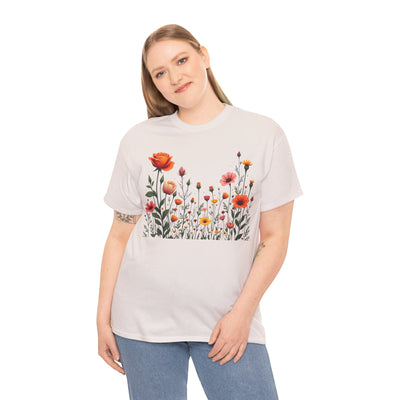 Wildflowers and Orange Roses, Graphic T-Shirts for Women, Floral Shirt, Womens Short Sleeve, Ladies Graphic Tees #5042TTS