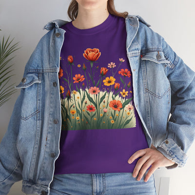 Wildflowers and Orange Roses, Graphic T-Shirts for Women, Floral Shirt, Womens Short Sleeve, Ladies Graphic Tees #5047TTS
