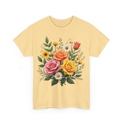 Wildflowers and Pink & Yellow Roses, Graphic T-Shirts for Women, Floral Shirt, Womens Short Sleeve, Ladies Graphic Tees #5144TTS