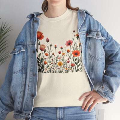 Wildflowers and Orange Roses, Graphic T-Shirts for Women, Floral Shirt, Womens Short Sleeve, Ladies Graphic Tees #5042TTS