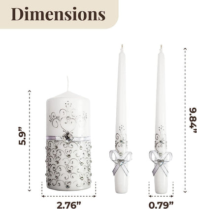 Unity Candles for Wedding Ceremony Set - 3 Pcs 6" Pillar & 2 10" Tapers Candles - Unity Decorative Wedding Candle White Ceremonial Candles - Velas Decorativas para Boda - Wedding Table Centerpiece