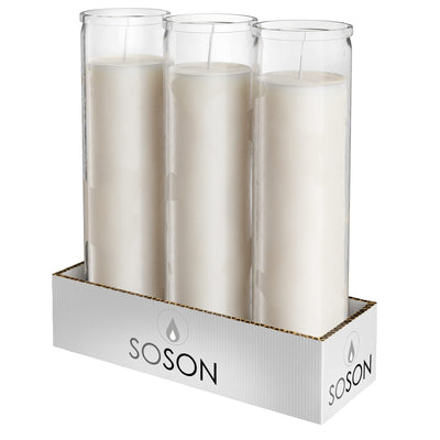 Simply Soson 2x8 inch White Devotional Candles in Glass Jar - 3 Pack - 90 Hours – Prayer Candle - Tall Pillar Candles for Religious, Memorials, Party Decor