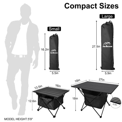 Audoyon Portable Camping Table Folding Ultralight Compact Side Table, Aluminum Fold Up Beach Table Tent Table for Outdoor Dining Cooking, Picnic, Grill, Hiking, Fishing, Sand（S - Black）