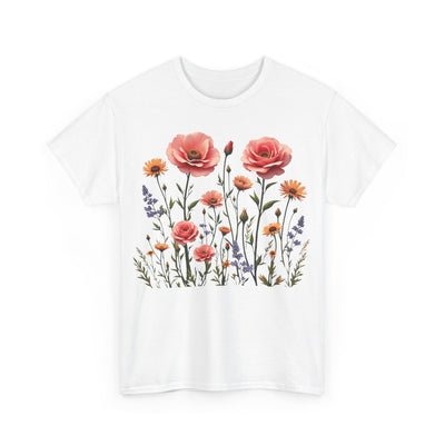 Wildflowers and Pink Roses, Graphic T-Shirts for Women, Floral Shirt, Womens Short Sleeve, Ladies Graphic Tees #5015TTS