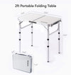 Small Folding Table 2 Foot, Portable Camping Table with Mesh Holders,Lightweight Aluminum Adjustable Height, with Carry Handle for Camping Picnic Indoor Outdoor, White 24 x 16 inch (3 Heights）